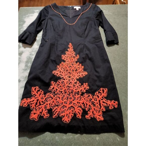 Lilly Pulitzer Size 2 Black Red Shailene Embroidered Beaded Shift Dress sz 2 - Picture 1 of 4
